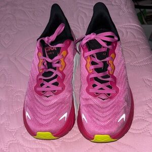 Hoka Pink and Yellow Women's Athletic Running Shoes